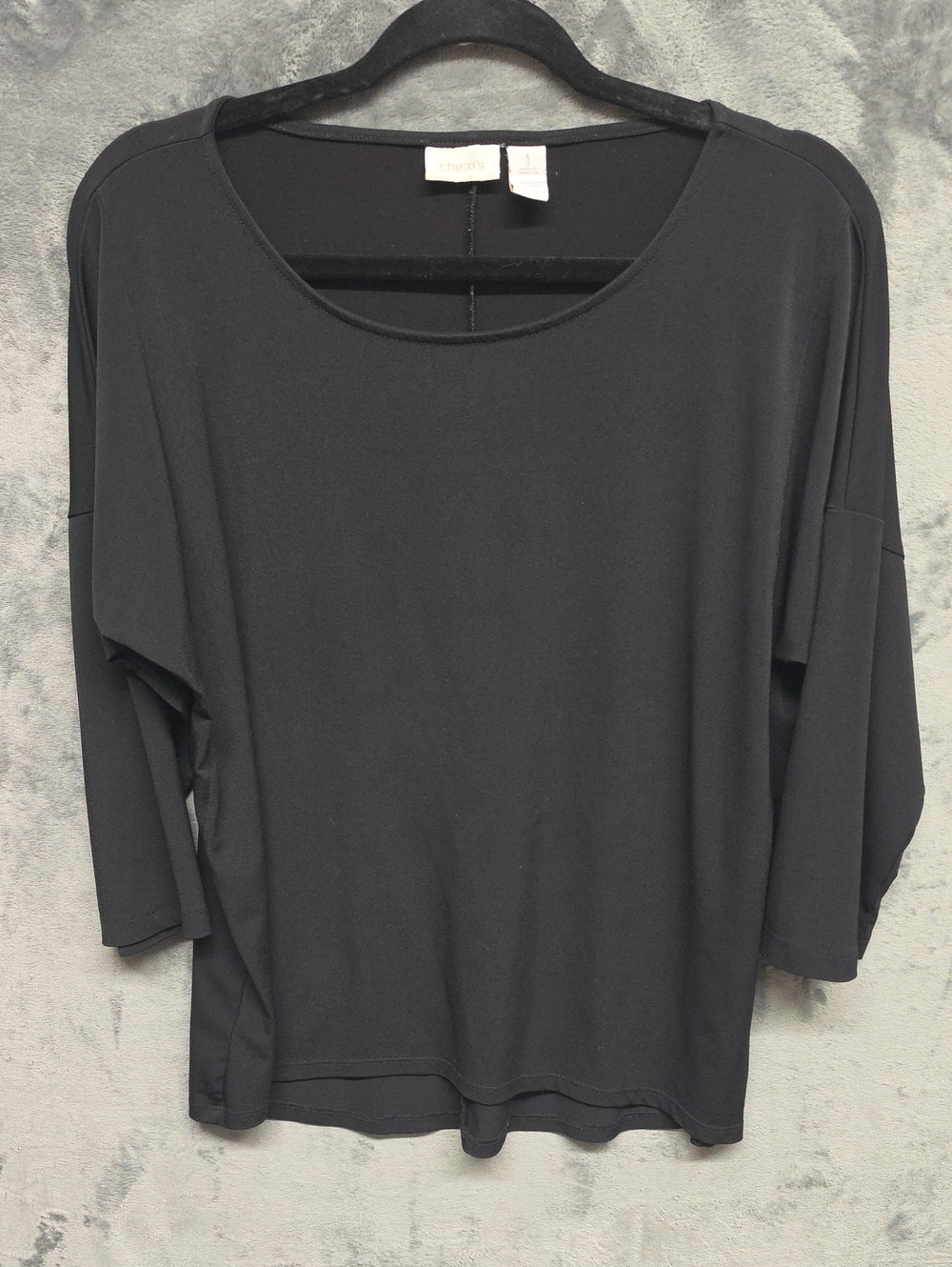 Chico's Black Relaxed Scoop Neck Long Sleeve Tunic Sz 1(med)